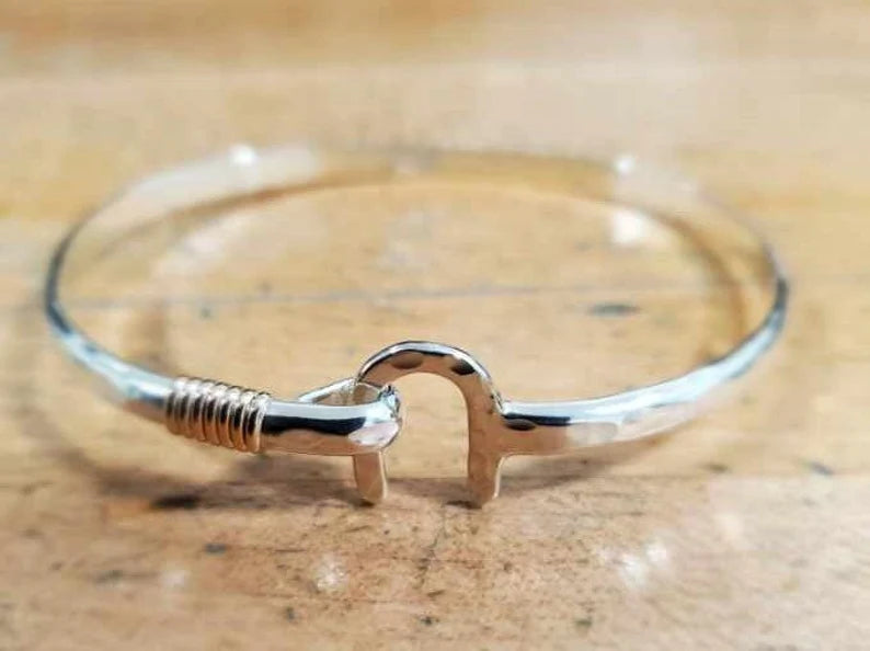 14K SILVER STERLING 925 まとめ St Croix Hook Bracelet, 4mm Handmade Sterling Silver w/ 14k Gold